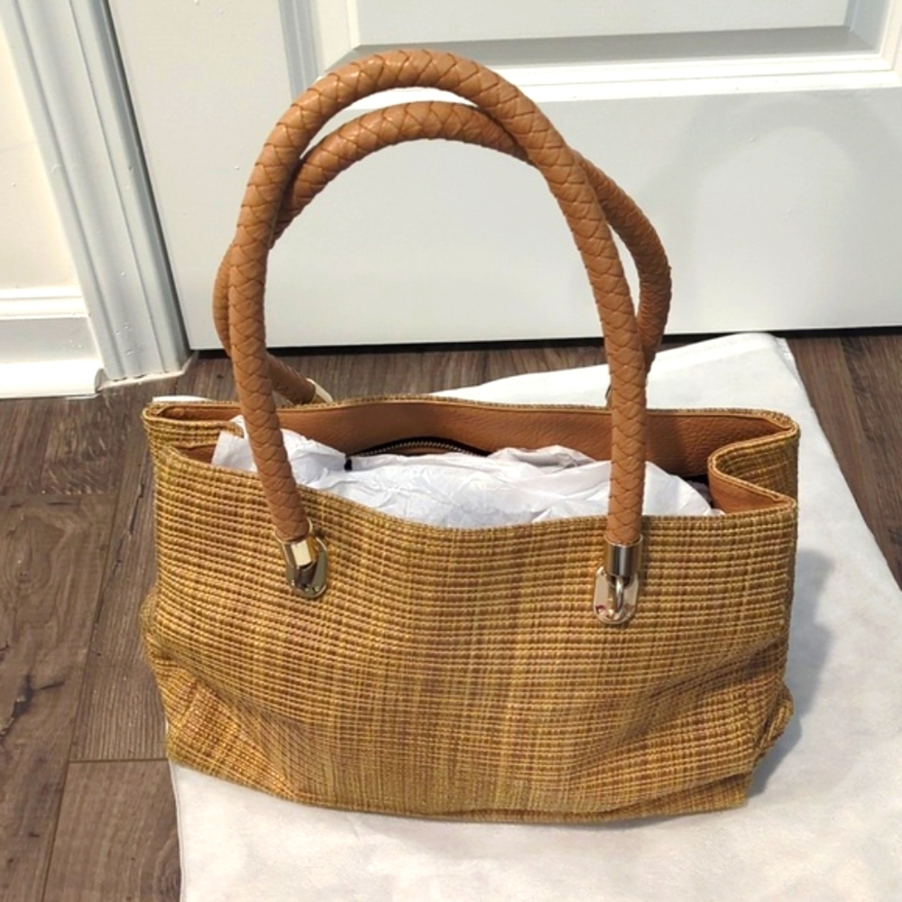 Cole Haan Gold and Tan Tote Bag with Sophisticated Design